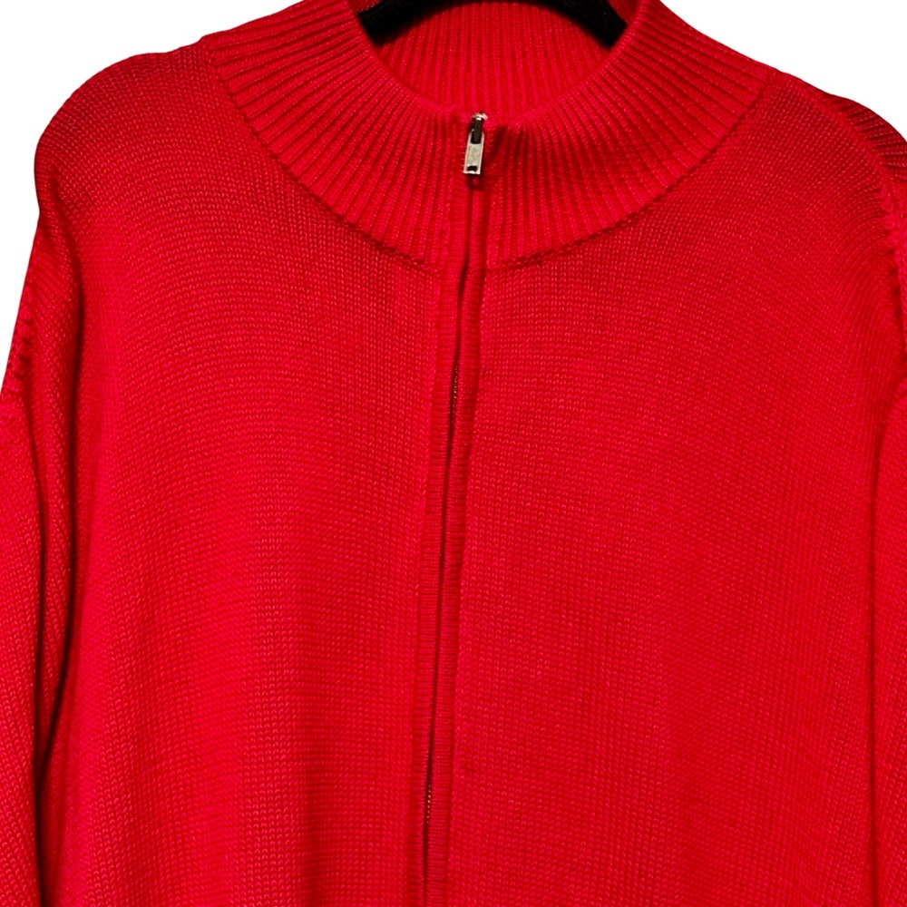 Talbots Zip Front Mock Neck Drop Shoulder Dolmain Sleeve Red Cotton Poncho L/XL - Picture 3 of 11